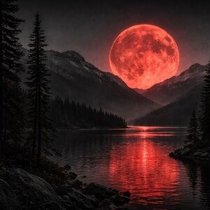 Red Moonlit Mountain Art Print